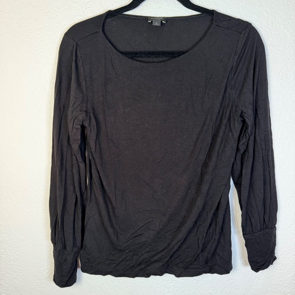 Ann Taylor Factory Womens M Black Rayon Wool Blend Top Capsule Minimalist